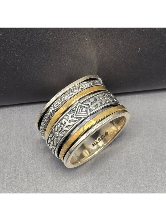 Silpada Sterling Silver Brass Spinner Ring Size 8 Wide Band Meditation Fidget - Picture 4 of 12